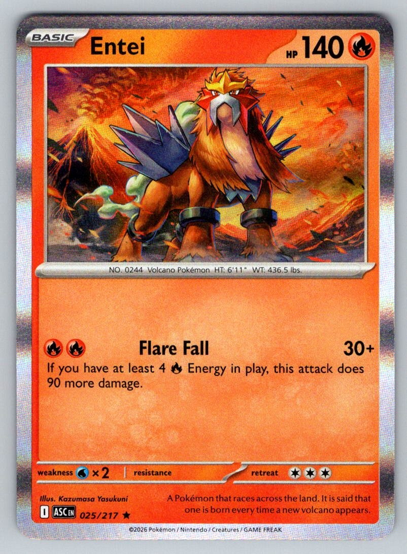 Entei 025/217 Rare Ascended Heroes Pokemon Holo Near Mint