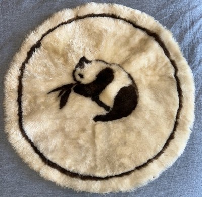 Sheepskin Rug Panda Bear Bamboo Lamb's Wool Fur Handmade 20  Wall Art VTG