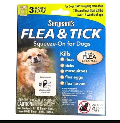 Sergeant's 3 Month Supply Flea & Tick Squeeze On Treatment For Dogs Up To 33lbs