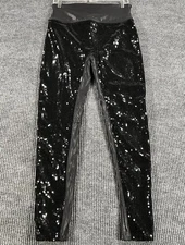 Spanx Leggings Womens Large Black Faux Leather Sequin Shaping High Rise Pants