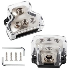 2PCS 3 Way Zine-Alloy Power Distribution Block, 0/2/4 Gauge in 4/8 Gauge Out