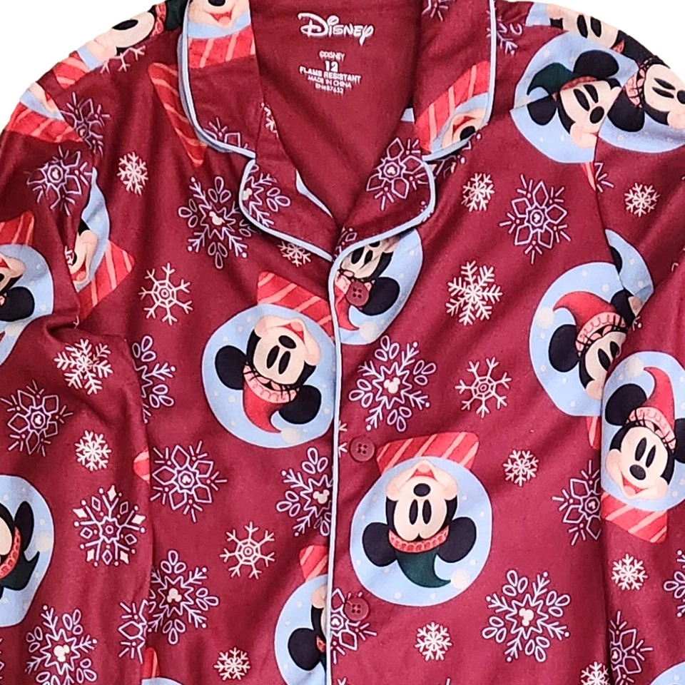 Conjunto de pijama globo de nieve Navidad Mickey Mouse rojo para niños y niñas talla 12 Foto 2 de 2