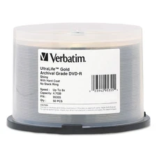 Verbatim® UltraLife Gold Archival Grade w/Branded Surface DVD-R, 4.7GB/16X, 50/P