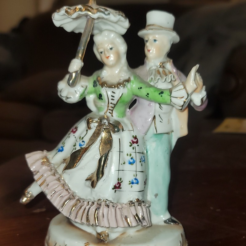 Hand Painted Porcelain Victorian Couple Figurine Multicolor Floral Glossy