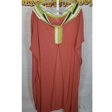 Coral Striped Trim Sheer Maxi Cover Up Dress Women’s XL