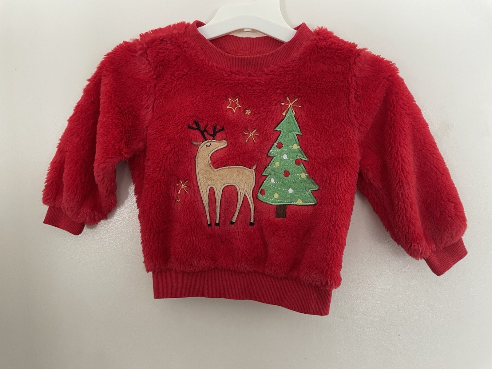 Soft Cozy Fleece Christmas Pullover Sweater for Baby Girls - Festive Red, Size 12 Months - Perfect Holiday Baby Essential