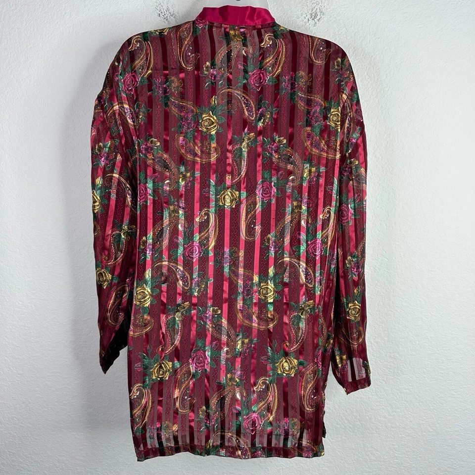 Camisa Victoria's Secret Para Mujer M Roja Cachemira Borde Satinado De Colección Retro Boho Prendas para Dormir Foto 2 de 4