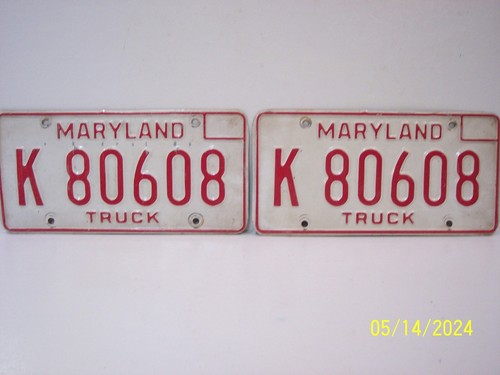 LOT OF 2 MARYLAND STEEL TRUCK LICENSE PLATES K 80608 EXPIRED 1980's