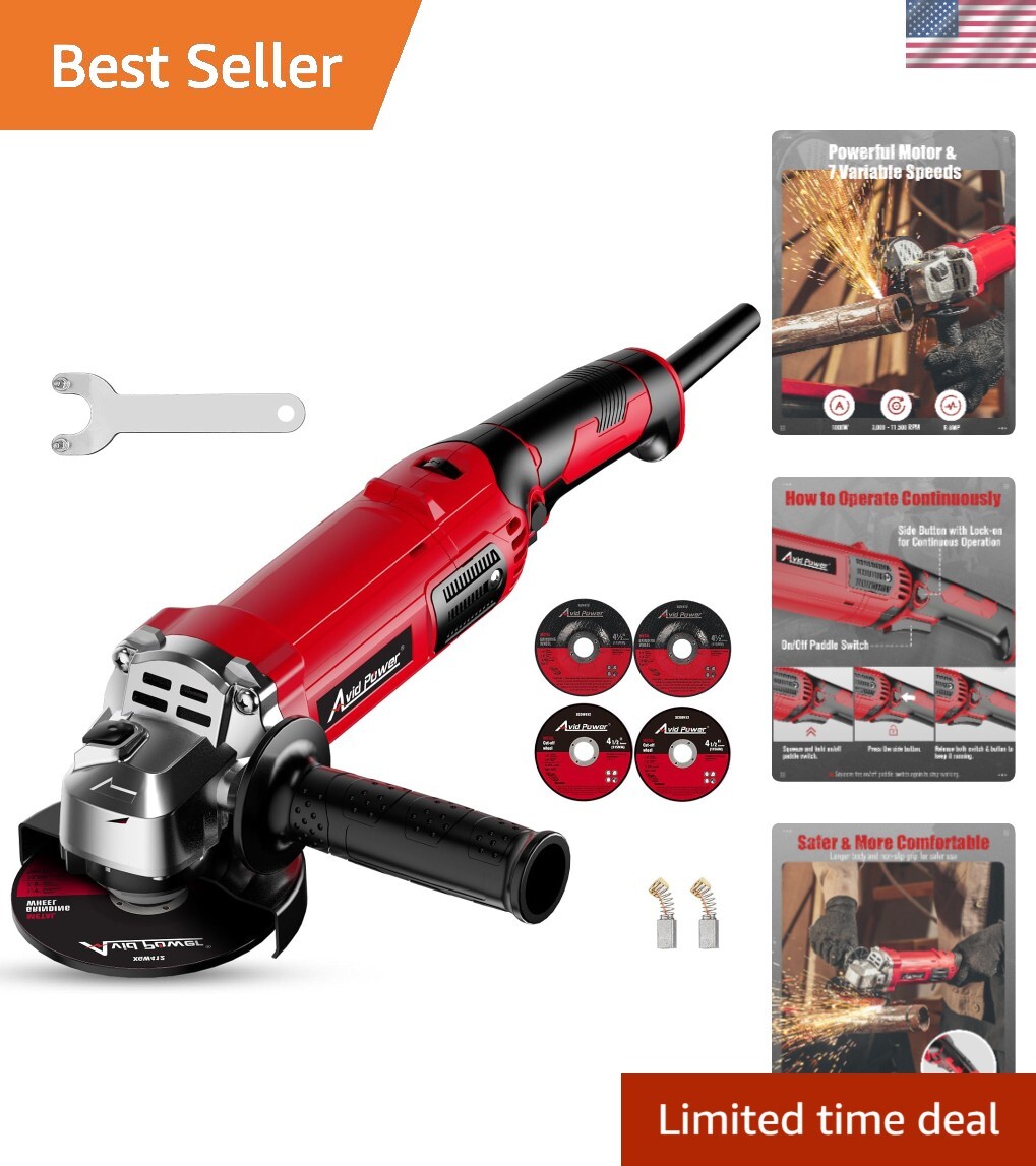 4-1/2 Inch 8 Amp Angle Grinder with 1000W Variable Speed for Metal