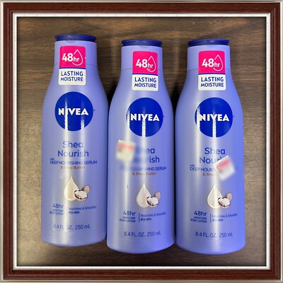 3X Nivea Body Lotion Daily Moisture Shea Butter w/ Nourishing Serum 8.4 oz 3 LOT