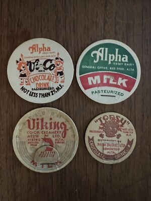 Milk Caps - Lot Of  4 Dairy Caps from ALBERTA, Canada