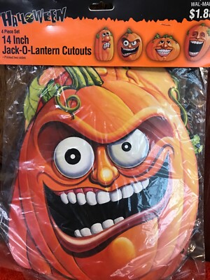 Beistle 14'' Jack O Lantern Cut Out 2sided -Halloween Wacky wall decor NOS