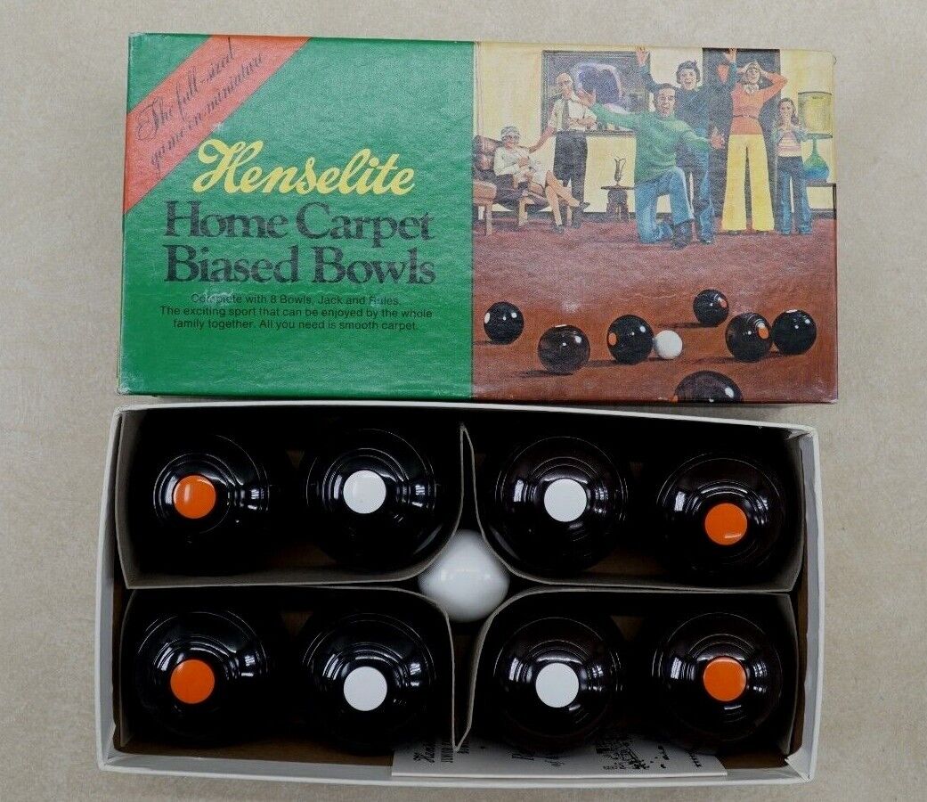 New Old Stock Henselite Home Carpet Biased Bowls Full Sized Game Miniature - Picture 2 of 8