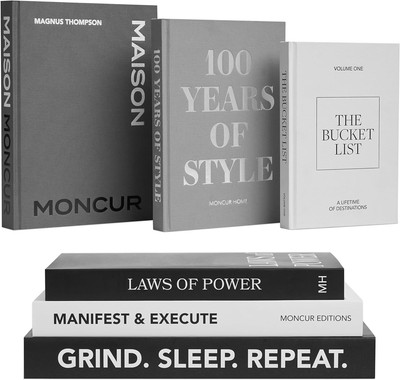 Decorative Books Set of 3 Black & White Coffee Table Decor Removable Covers... 