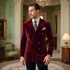 Men's Double Breasted Blazer Velvet Slim fit Jacket Elegant Party Wear Coat
