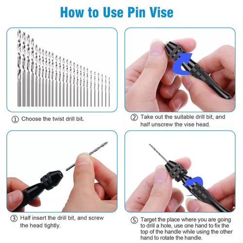 59x Precision Mini Micro Hand Twist Drill Bits Pin Vise Set Rotary Tools DIY Kit - Picture 5 of 9