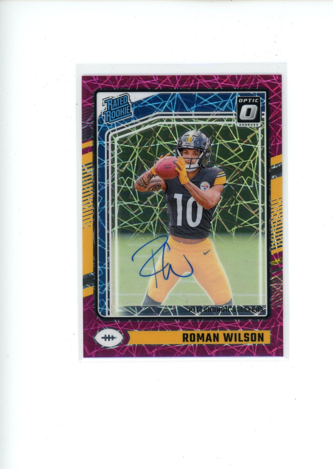 2024 Donruss Optic Roman Wilson #285 Rated Rookie Pink Velocity Prizm Auto 29/50