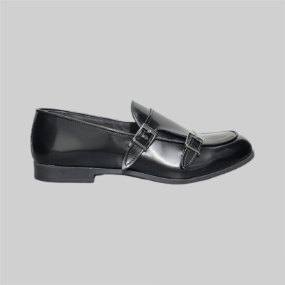 Klassische Schuhe Doppelschnalle Glänzendes Leder Schwarz Elegant Made in Italy