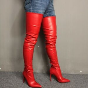 Sexy Red Women Over Knee Boots Pointed 