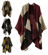 Ladies Women Knitted Cape Blanket Winter Wrap Poncho Open Front Shawl