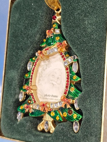 VINTAGE METALL & EMAILLE CHRISTBAUM BILDERRAHMEN ORNAMENT MIT STRASSSTEINEN - Bild 12 von 15