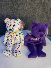 Lot Of 2 2006 Ty Beanie Bear NASCAR Denny Hamlin #11 And Beanie Baby TY 2K  1999