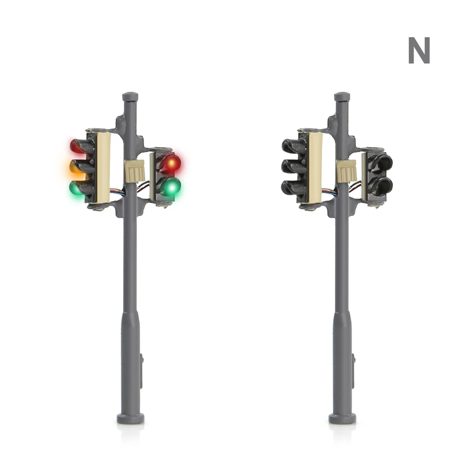 Evemodel 2pcs N Scale Left-hand Traffic Lights Red Yellow Green Block Signals - Image 3 of 4