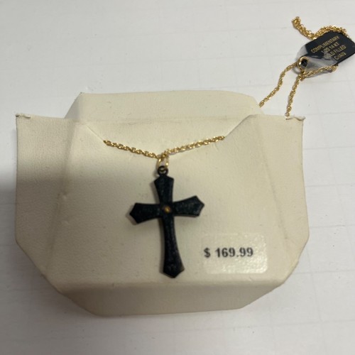 Black Hills Gold Black Cross Floral Pendant & Necklace 18" Gold Filled Chain - Picture 12 of 12