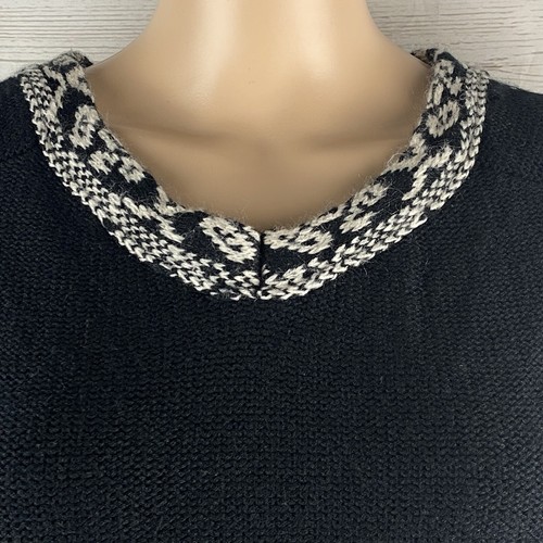 Yaira Sweater Large XL Black White Patterned Fringe Trim Soft Acrylic Knit BOHO - Imagen 2 de 12
