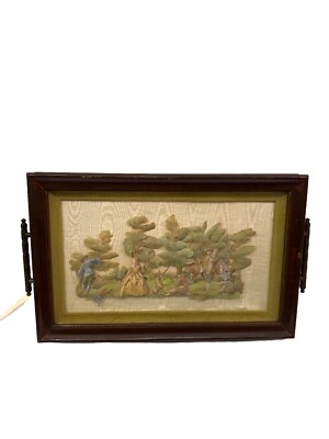 Vintage Victorian Hunting Scene 3D Shadow Box Wood Tray With Handles 19  X 10.5 