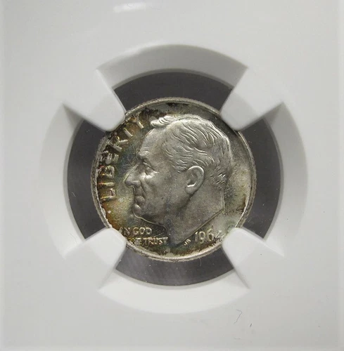 1964-P Silver Roosevelt Dime NGC MS66 Rainbow Toning AJ231