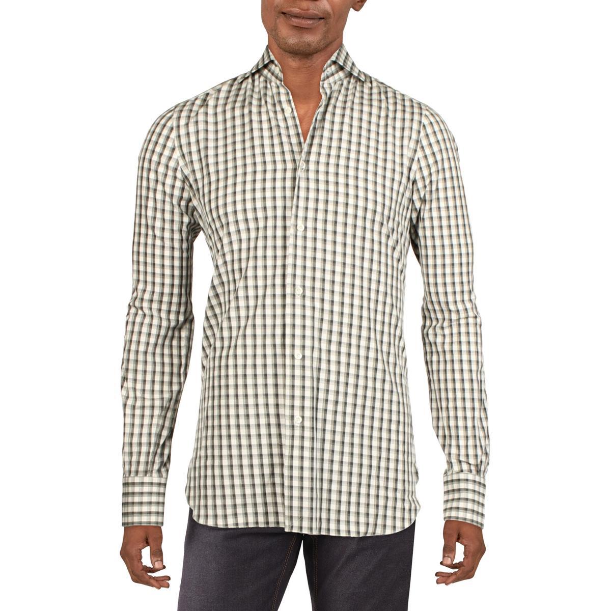 Мужская классическая рубашка в зеленую клетку Eidos Napoli 15 с длинными рукавами 38 BHFO 9145