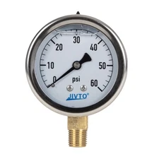 Liquid Pressure Gauge,2-1/2" Dial,0-60 PSI ( Single Scale) , 1/4 NPT Lower Mount