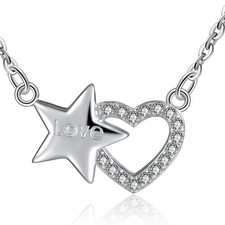 14k Gold Plated Heart Pendant Necklace with Round Cut CZ Crystal Women Jewelry