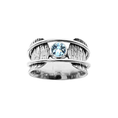 Blautopas Baumrinde Spinner Ring Sterlingsilber 925 gepunzt Größe K - T
