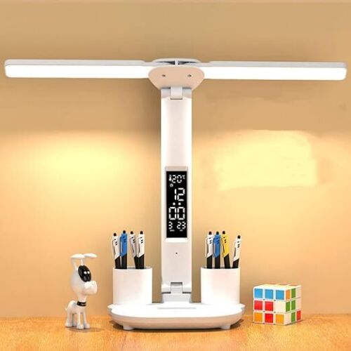 LED Schreibtischlampe Tischlampe Dimmbar Doppelkopf Leselampe Büroleuchte 5V USB - Bild 2 von 14