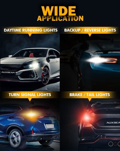 AUXBEAM 1156 7056 3497 BA15S P21W Brake Reverse Turn Signal Light Bulbs Amber 2X - Picture 7 of 12
