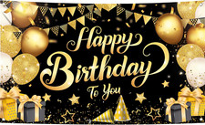 , Black and Gold Happy Birthday Banner - Xtralarge 72X44 Inch Happy Birthday..