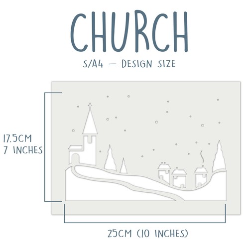 Alpine Church Snow Scene Stencil - Window Snow Spray Stencils - 11033 - Picture 2 of 3