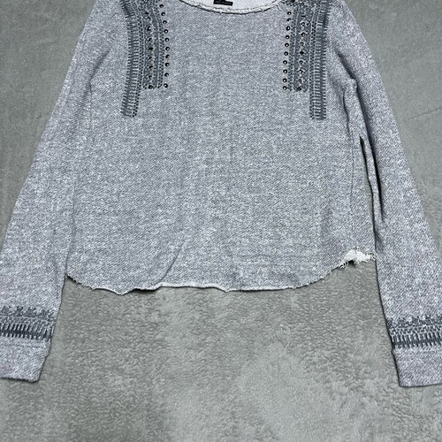Miss Me Top Womens Small Gray Embellished Long Sleeve Western Boho - Picture 2 of 8