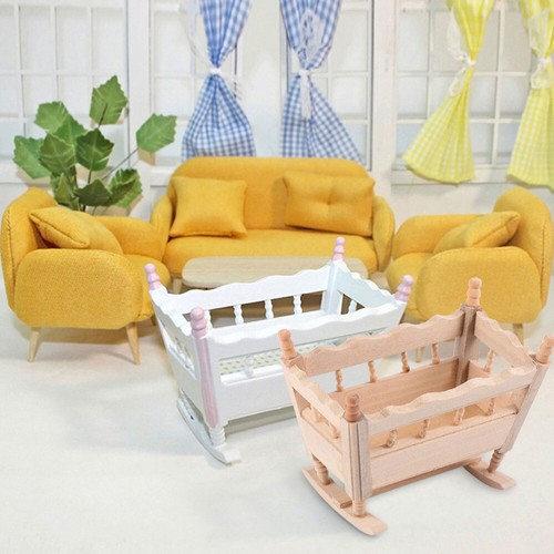 Wooden Cradle Bed Model Baby Diy Handmade Toy Miniature Ornament Doll - 第 2/12 張圖片