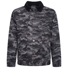 Mens Camouflage Jacket Sherpa Lined Denim Work Classic Warm Winter Button Coat