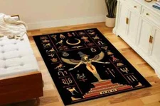 Ancient Egyptian Goddess Rug – Winged Isis, Moon Symbol & Mystical Hieroglyphics