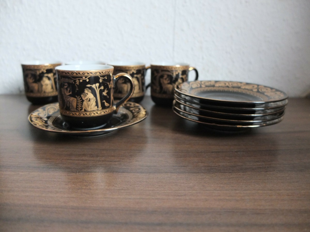 L.T.R. Japan Fine Porcelan Gold bemalt Espresso Set 5 Tassen & 6