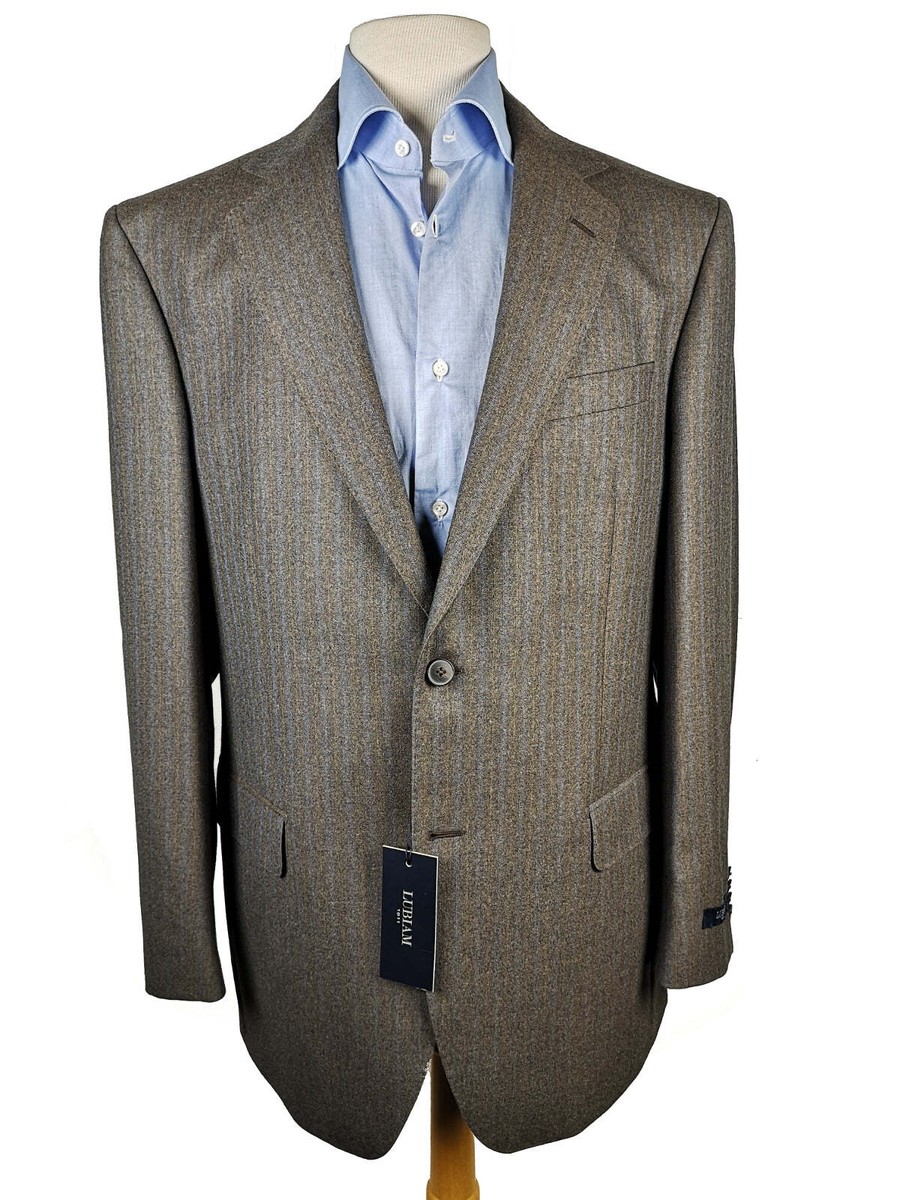 Luigi Bianchi Lubiam Suit 42R Earthy Grey Blue Striped 2-button 