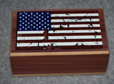 #37 AMERICAN FLAG COLOR SMALL TRINKET KEEPSAKE JEWELRY WOOD CEDAR BOX 5'' X 2.75''