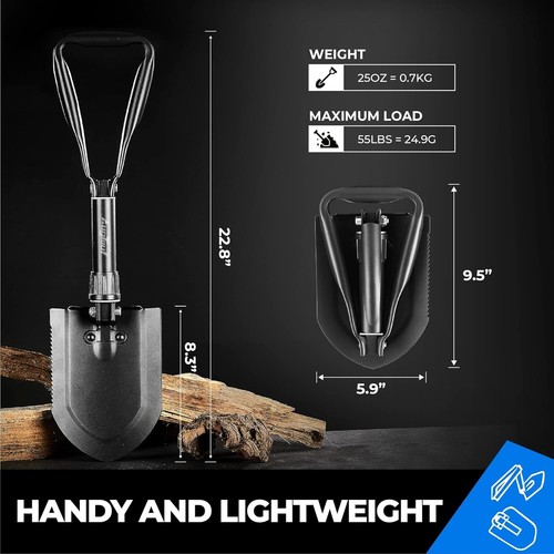 22,8" Militär Faltbare Camping Schaufel, Offroad Survival High Carbon Stahl Schaufel - Bild 3 von 5