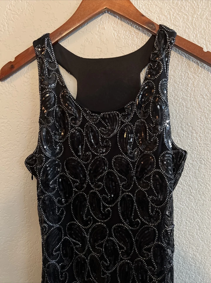 Vestido para mujer años 20 estilo Gatsby lentejuelas adornado con flecos disfraz S negro Foto 2 de 4