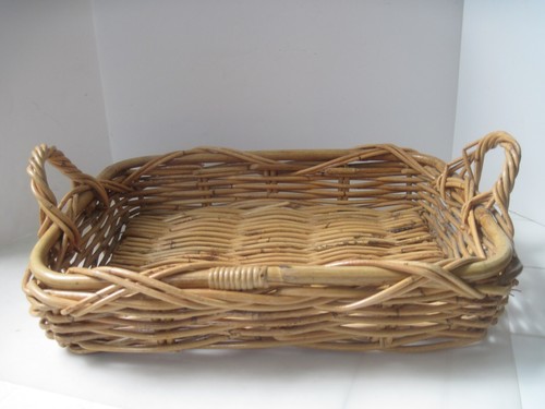 XL Cesta rectangular mimbre ratán y bambú bandejas con asas 23x15x4" - Imagen 9 de 18