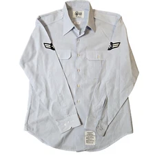 Defense Logistics Agency Wings Men's Button-Up Shirt 16.5 Light Blue Long Sleeve